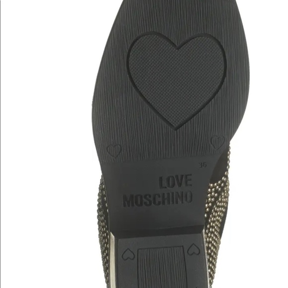 New! Love Moschino Gold Studded Hearts Slip On Black Leather Boots Sz 38 - Picture 4 of 6